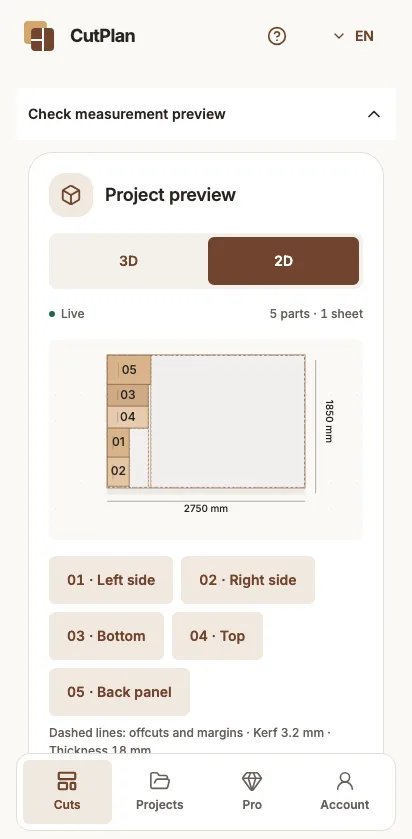 2D layout with five pieces on one sheet.